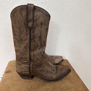 Caborca‎ Cowboy Boots Men's 9.5 D Brown Distressed Leather Cutter Toe Western